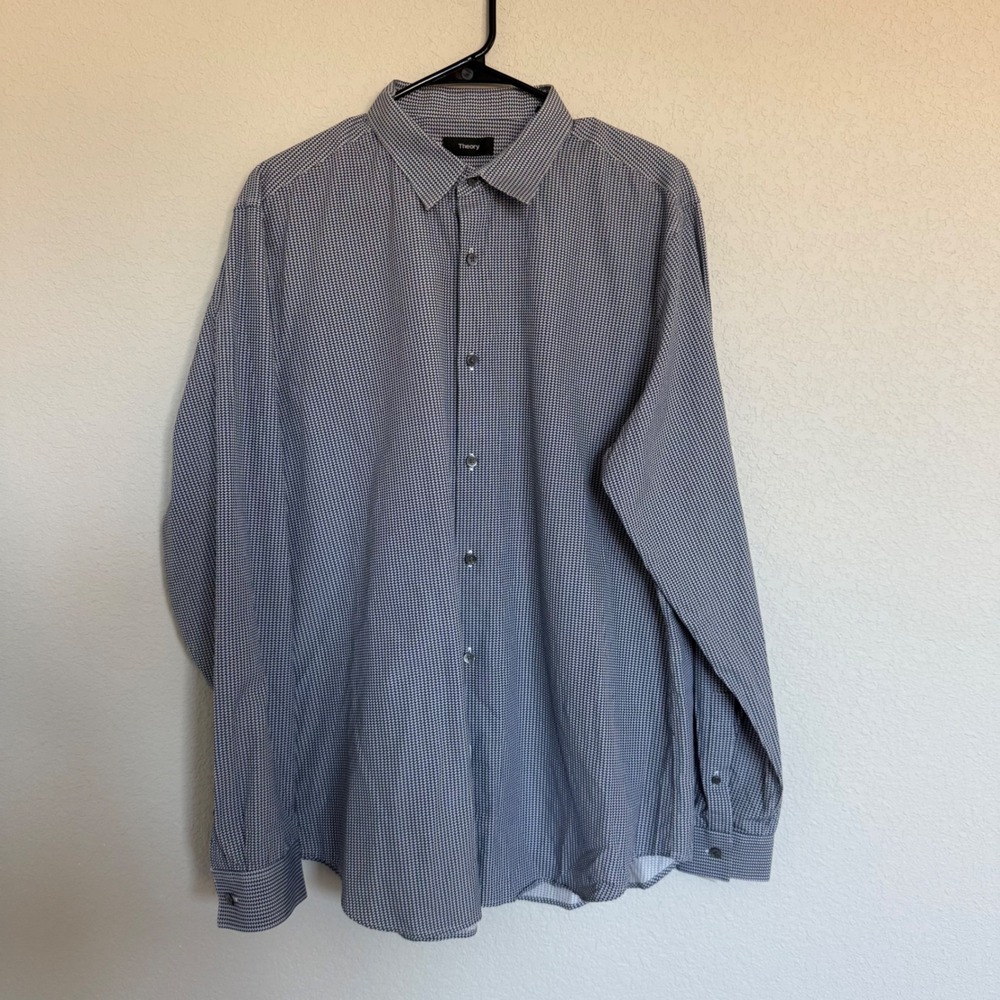 Theory Sylvain Hale Mens XL Blue White Geometric Print Cotton Button Down Shirt